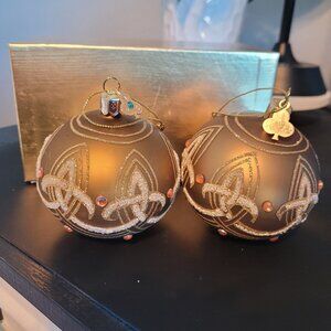 Waterford Crystal Christmas Ornament: 2 Gold Hand Blow Mercury Glass